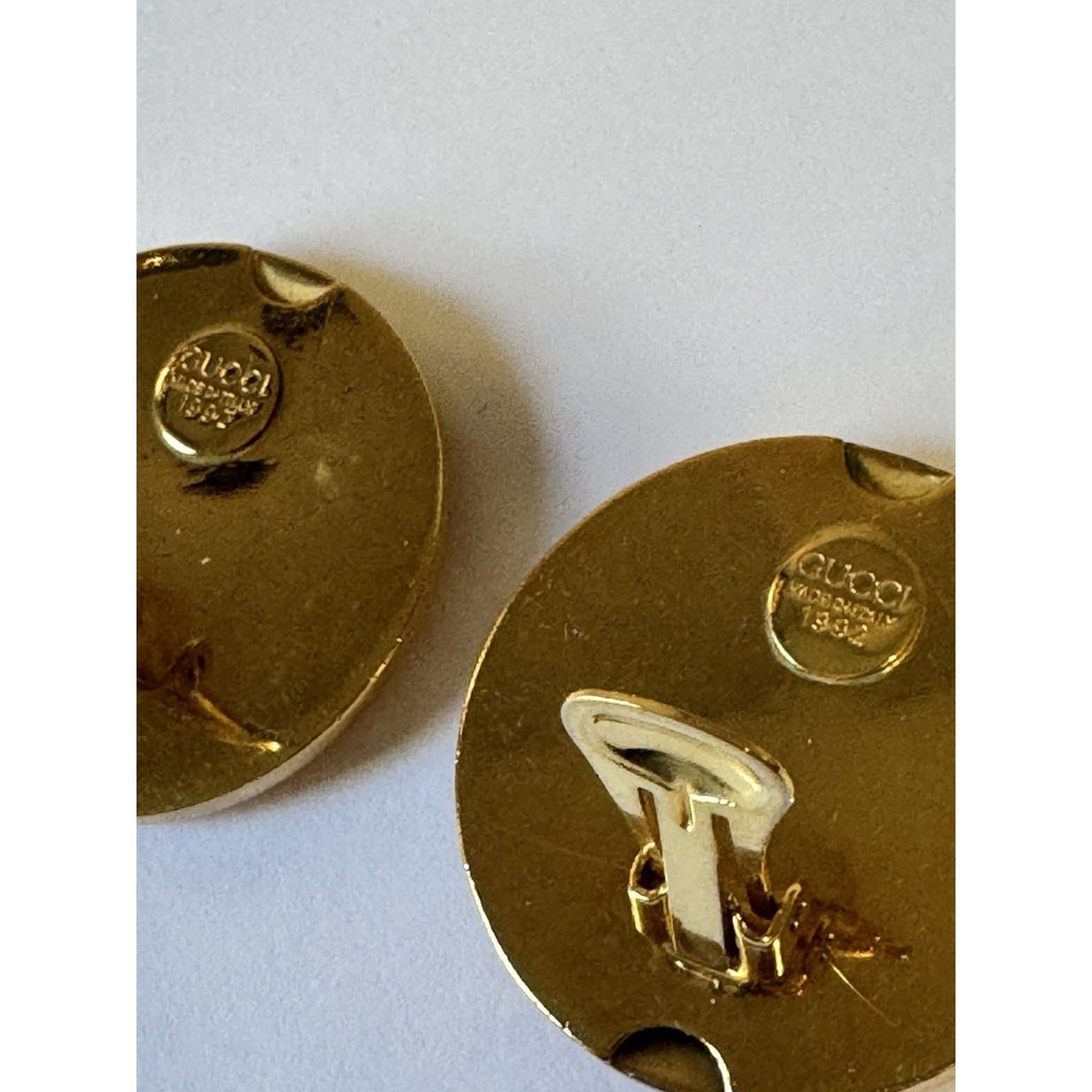 GUCCI Earrings Vintage GG Logo Clip On 1992 Gold Coin - Picture 6 of 11